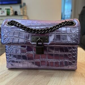Kurt Geiger The Brixton Purple Croc-Embossed Chain Bag NWT